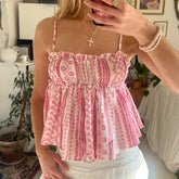 Frill Trim Printed Babydoll Peplum Top